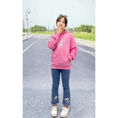 set girls hoodie tape printed simple CHN 38 (401806) - setelan anak perempuan  